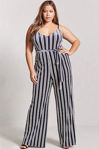 Plus Size Velvet Stripe Jumpsuit