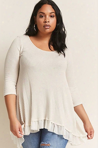 Plus Size Waffle Knit Ruffle Top