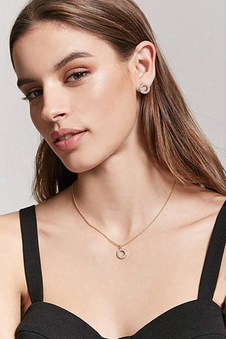Rhinestone Stud Earrings & Necklace Set