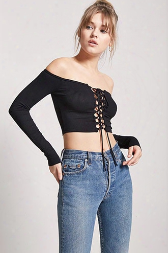 Ribbed Lace-up Crop Top