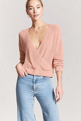 Ribbeds Weater-knit Surplice Top