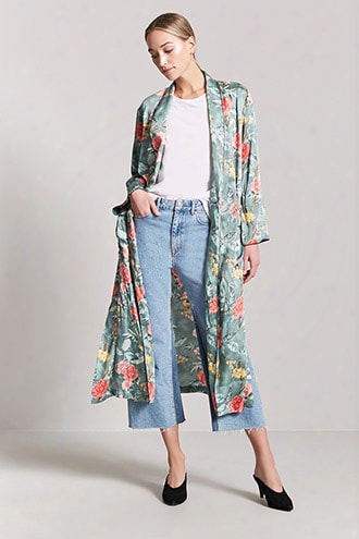 Satin Floral & Bird Longline Cardigan