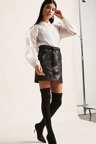 Self-tie Faux Leather Mini Skirt