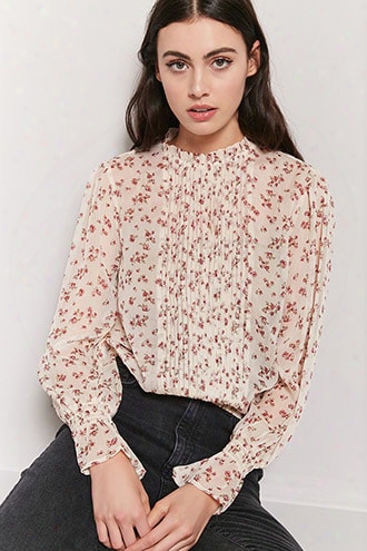 Sheer Floral Pintucked Top