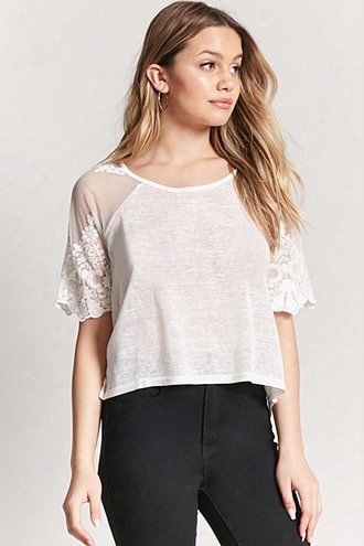 Sheer Heathered Crochet Lace High-low Top