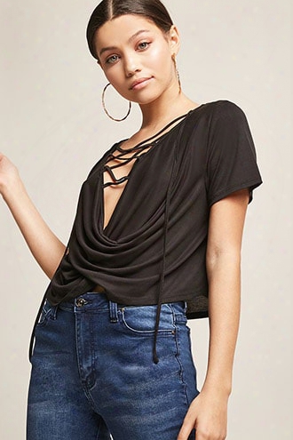 Sheer Lace-up Surplice Top