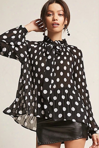 Sheer Pleated Polka Dot Top