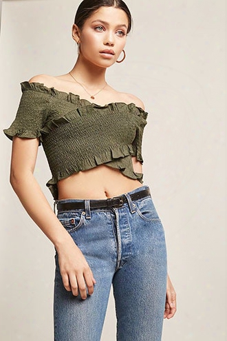 Smocked Tulip-front Crop Top