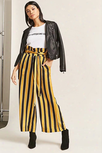 Stripe Belted Paperbag Pants