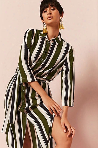 Stripe Button-front Shirt Dress