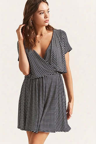 Stripe Flounce Surplice Dress