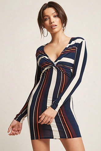 Stripe Knot-front Bodycon Dress