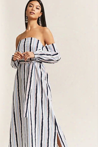 Stripe Off-the-shoulder Maxi Dress