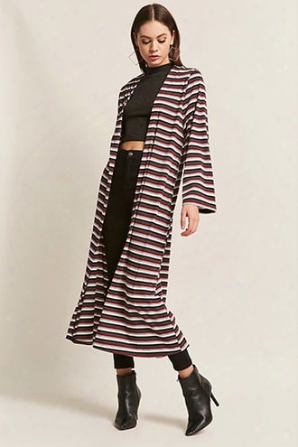 Stripe Open-front Longline Cardigan