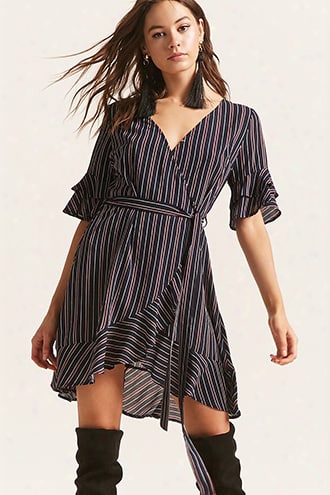 Stripe Surplice Ruffle Dress