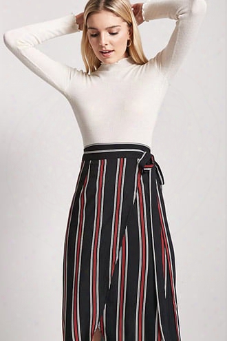 Stripe Wrap-front Maxi Skirt