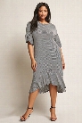 Plus Size Stripe Flounce Hem Dress