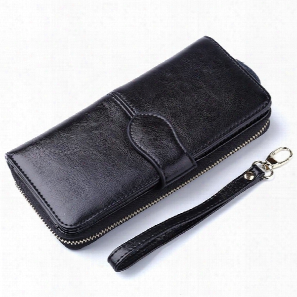 100% Oil Wax Leather Vintage Clutches Purse Genuine Leather Women's Wallets Zipper Coin Purse Day Cluthes Bags