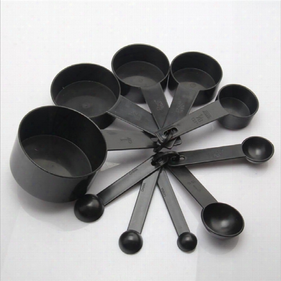 10pcs/lot Kitchen Plastic Measuring Cups Black Measuring Spoon Cooking Tools Mini Scales Spoons For Baking Coffee Tea