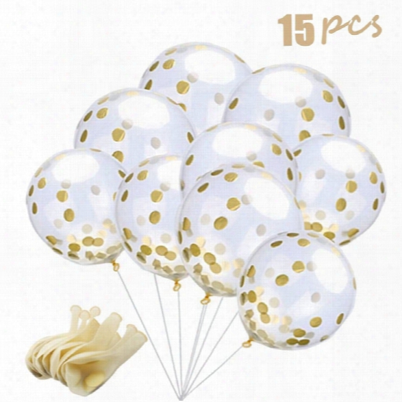 15 Pieces Gold Confetti Balloons 12 Inches Party Balloons With Golden Paper Confetti Dots For Party Decorations Wedding