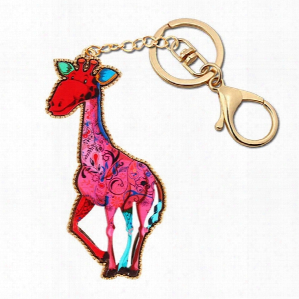 2017 New Fashion Jewelry Tole Painting Cartoon Style Original Desingns Animals Giraffe Pendant Key Chains For Women