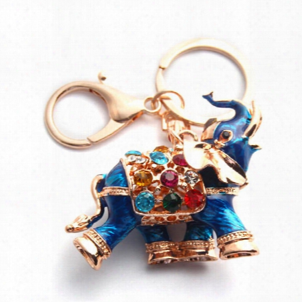 3d Auspicious Elephant Key Holder Chains Whole Enamel Colorful Crystal Bag Pendant Keyrings Keychains For Women