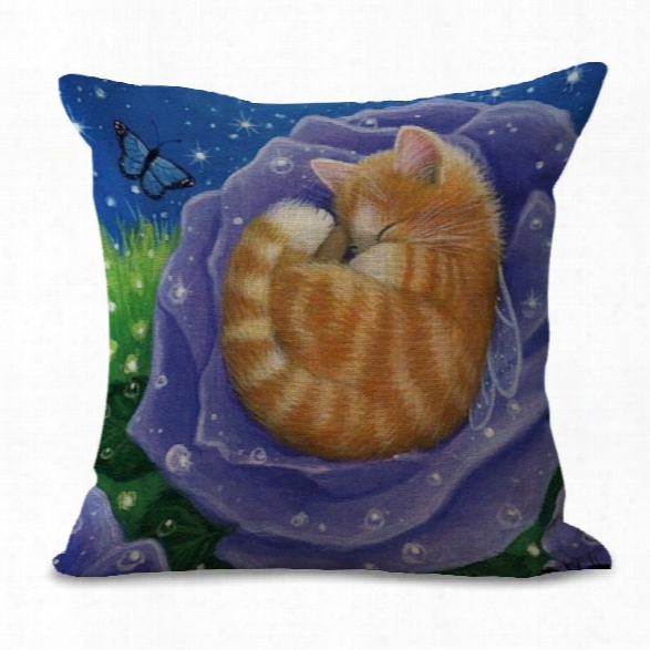 A1102-4 Animal Print Cotton Sofa Pillow Set Cat Cafe Cushion Cover Decoration Office Windows 45x45cm