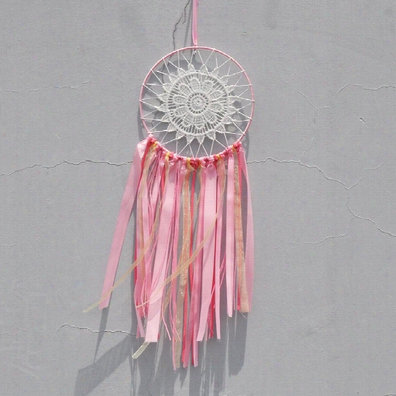 Antique Imitation Dreamcatcher With Pink&white Tassels Dream Catcher Net Natural Feathers Wall Hanging Decoration