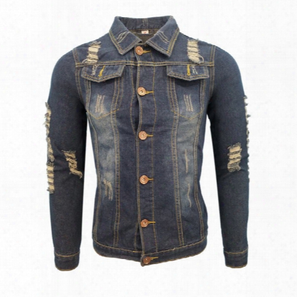 Autumn And Winter Men And Women In Europe Washed Retro Holes Casual Fashion Lapel Jacket Denim Jacket Coat