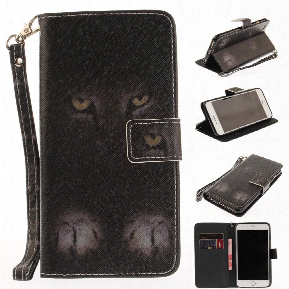 Cover Case For Iphone 6 Plus 6s Plus Mystery Cat Pu+tpu Leather With Stand And Card Slots Magnetic Closure