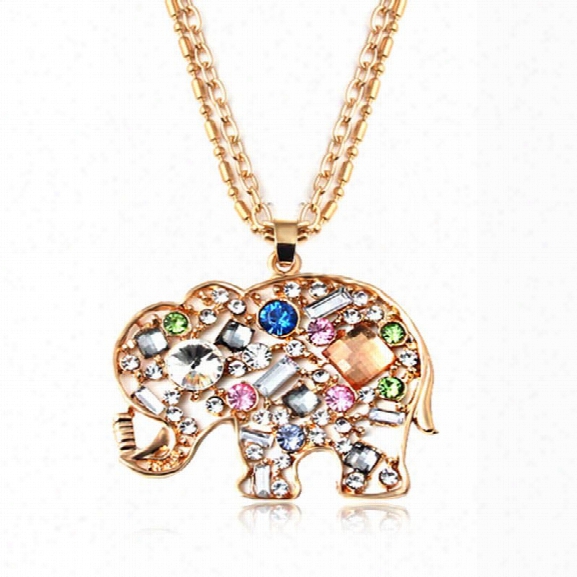 Cute Crystal Rhinestone Colorful The Elephant Statement Necklace * Pendant For Women Fashion Jewelry