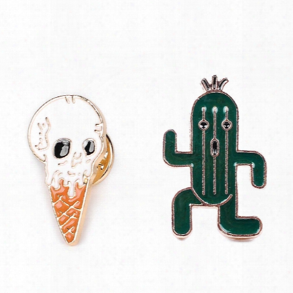 Cute Lapel Pin Enamel Ice Cream Cactus Brooch Plant Set Jewelry Brooches Clip Scarf Women And Female Jacket Gift