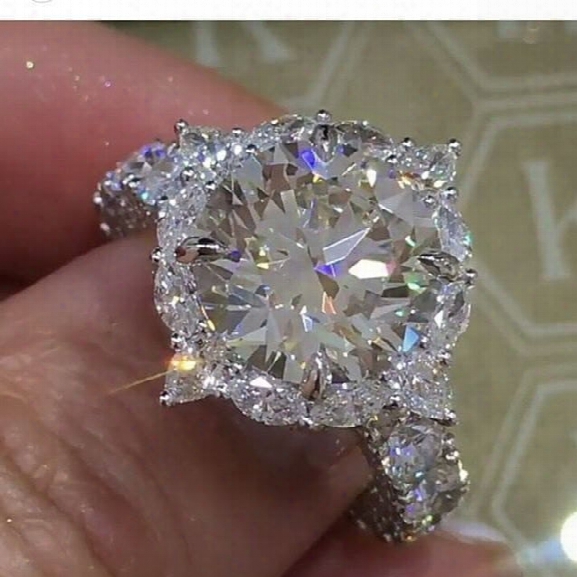 Dazzling Brand Jewelry 925 Sterling Silver Natural Gemstone White Sapphire Birthstone Bride Engagement Wedding Ring