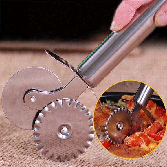 Double Roll Pizza Cutter Stainless Steel Pastry Dough Crimping Machine Round Hob Lace Kitchen Knife Tool