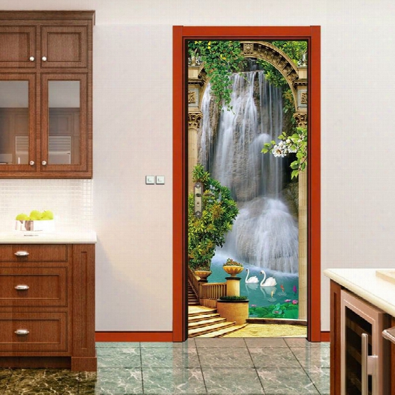 Dsu Fashion 3d Three-dimensional Wall Decorative Stickers Painting Waterfall Living Room Door Stickers