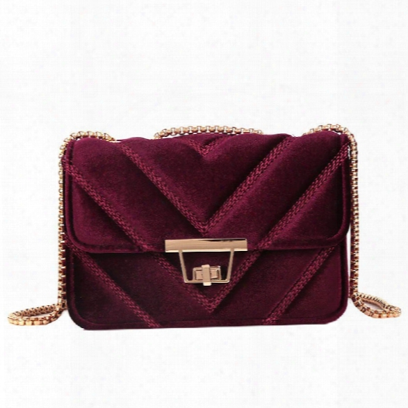 Embroidered Line V Grain One-shoulder Bag Velvet Small Square Bag Of New Women Inclined To Cross Small Bags