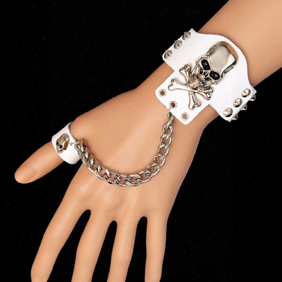 Europe And The United States Non-mainstream Rock Performance Exaggerated Rivets Iron Chain Leather Bracelet