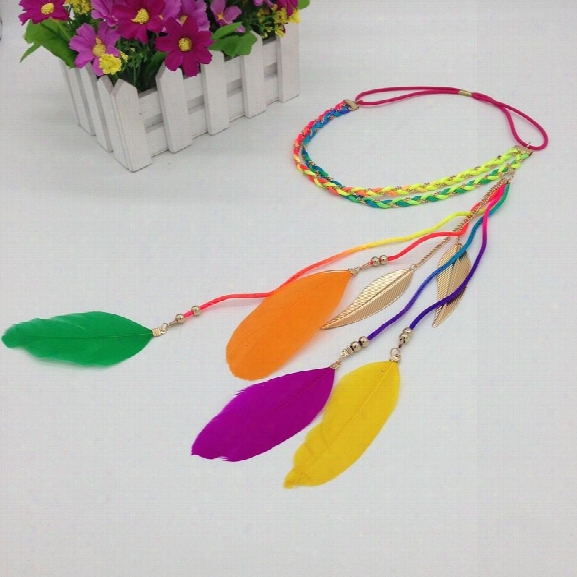 Europe And The United States Popular Feather Hair Ornament Chain Braided Feather Headband Headset Color Feather Leaf Pen