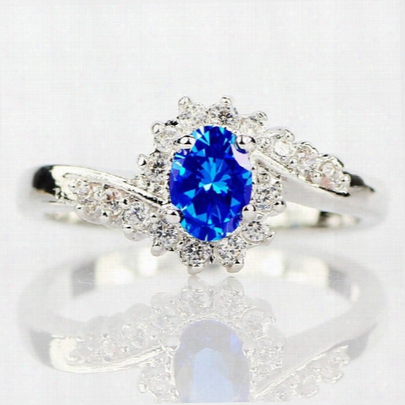 Exquisite 925 Sterling Silver Natural Sapphire Gemstones Birthstone Bride Princess Wedding Engagement Strange Ring Size