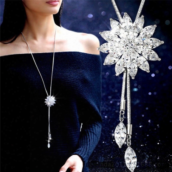 Fashion Charm Bridal Engagement Crystal Rhinestone Snowflake Pendant Necklace Women Wedding Jewelry Gifts