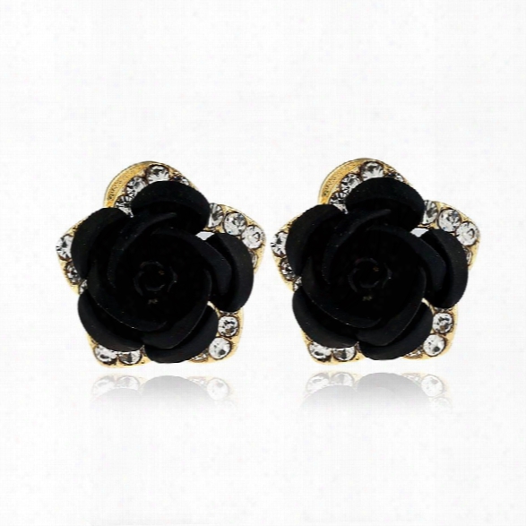 Fashion Crystal Rose Pierced  Stud Earrings Rhinestone Imitation Earrings Trendy Cz Jewelry Gift For Woman