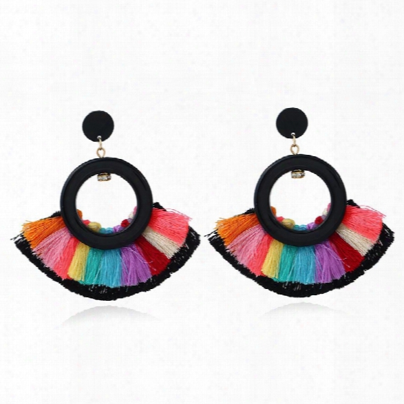 Fashion Jewelry Acrylic Round Charm Tassels Earrings Ethnic Bohemia Style Handmade Drop Earrings For Women