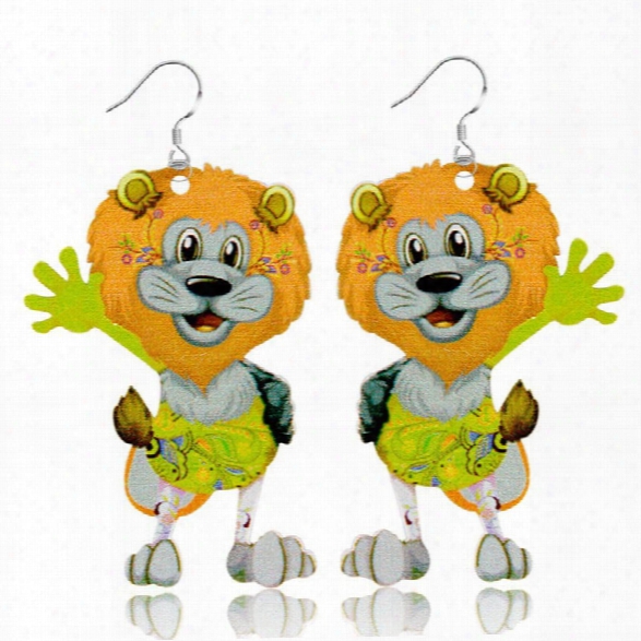 Fashion Jewelry Brand Cartoon Animal Lion Happy Prairie Story Series Drop Earrings For Women And Girls