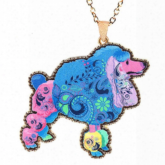 Fashion Jewelry Original Design Animal Cute Poodle Painting Link Chain Dog Pendant Chokers Necklaces For Women And Pet