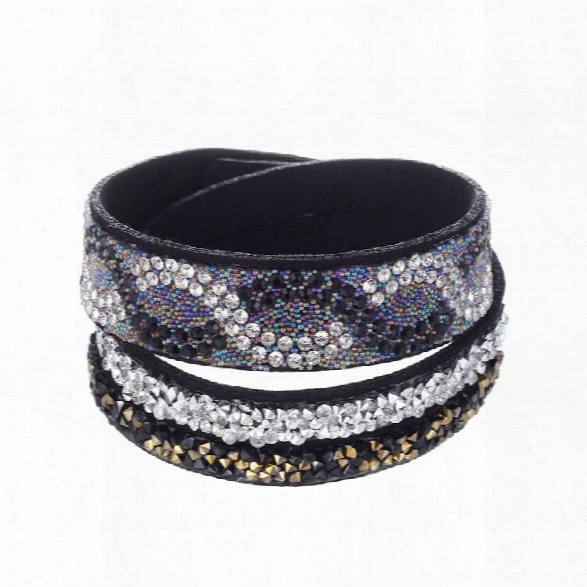 Fashion Life Wholesale Women Bohemian Bracelet Trendy Leather Crystal Handmade Wrap Cuff Bracelet For Women Jewelry