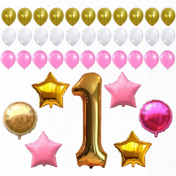 First Birthday Decoration Pink White Gold Balloons Kit Perfect For 1st Bday Party Supplies Girl Or Boy Number One 1 Late