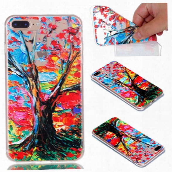 For Iphone 7 Plus Colorful Tree Painted Relief Soft Clear Tpu Phone Casing Mobile Smartphone Cover Case