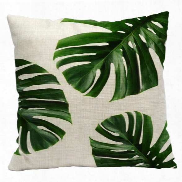 Fresh Green Leaves Fashion Tropical Plants Cotton Linen Pillowcase Cushions Office Pillow Bed Car Waist Back