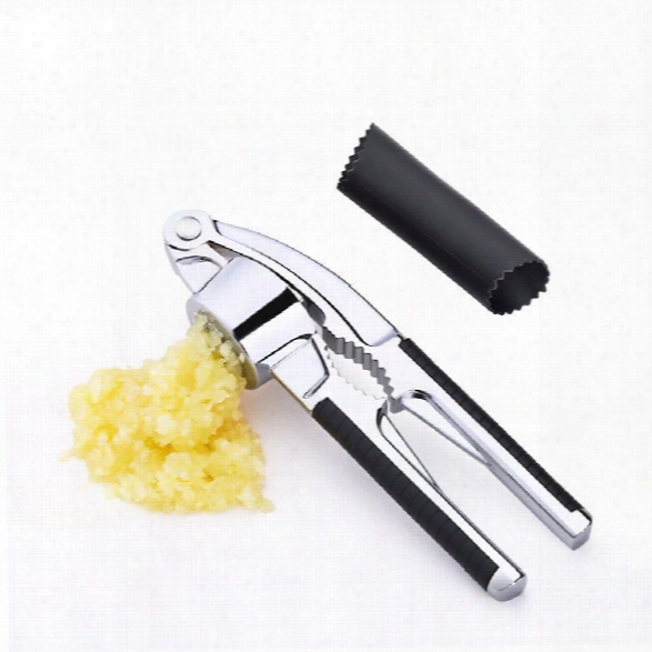 Garlic Press Mincer And Peeler Set Presses Squeeze Tool With Silicone Tube Roller Big Clove Chamber Non-slip Handles
