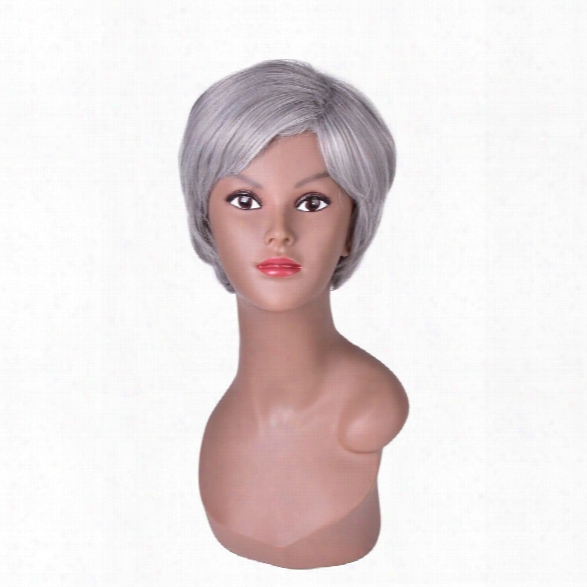 Hairyougo 2098 6 Inch Short Straight Synthetic Wig Silver Grey Color Cosplay Party High Temperature Fiber Hair